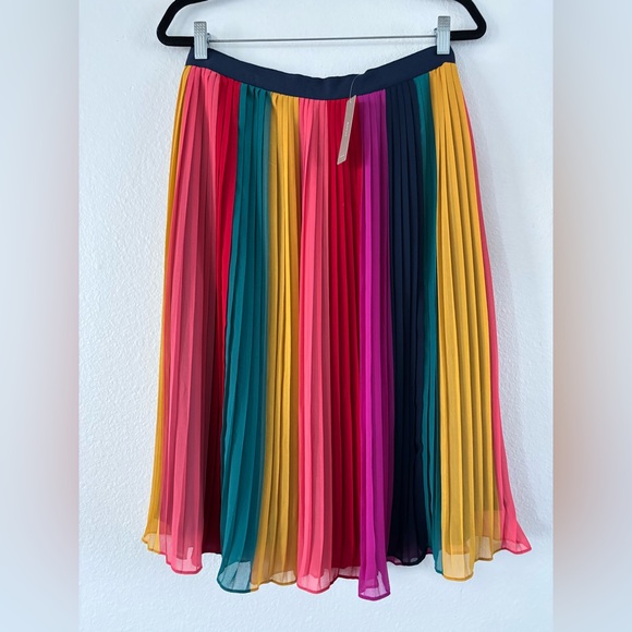 J. Crew Sunburst Pleated Midi Skirt in Rainbow Colorblock - Size 6 New With Tag - Picture 3 of 12